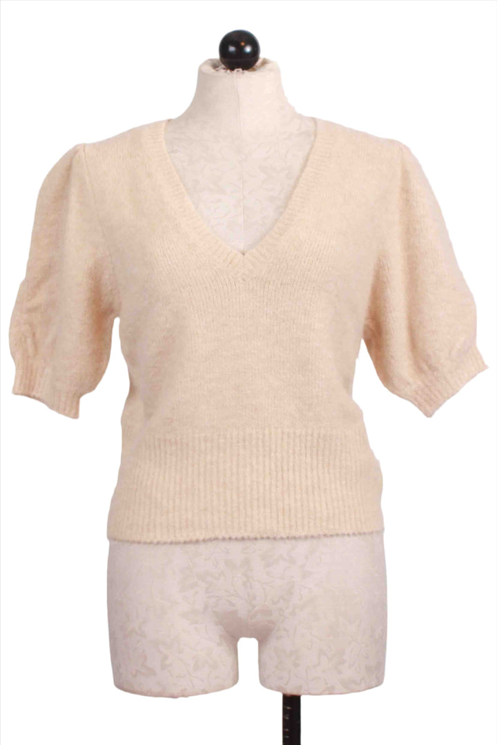 Sand colored Bennett Shirred Sleeve Sweater by Fifteen Twenty