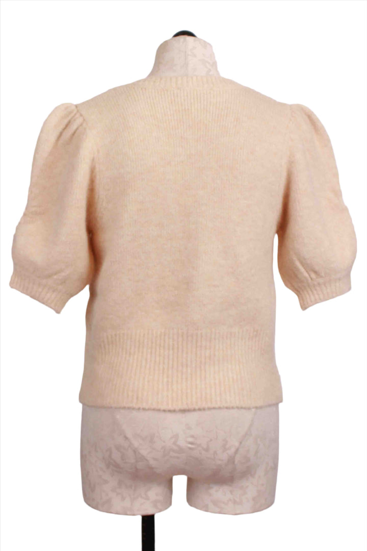 back view of  Sand colored Bennett Shirred Sleeve Sweater by Fifteen Twenty