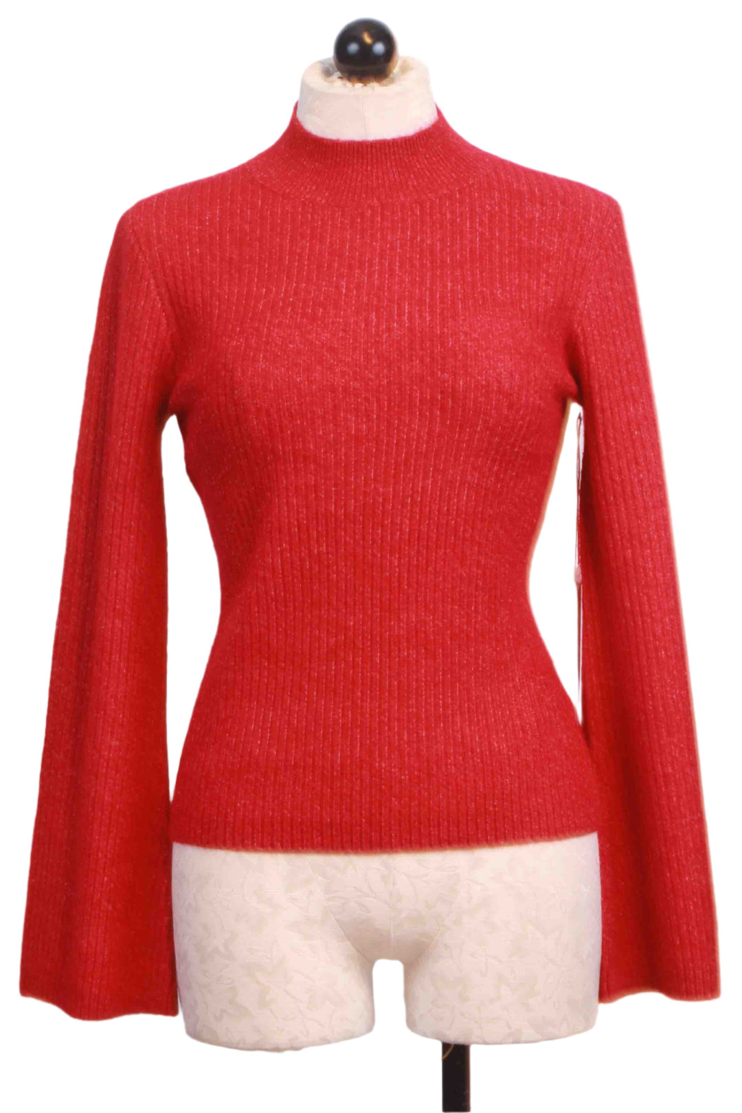 Red Ribbed Brielle Flare Sleeve Sweater by Fifteen Twenty