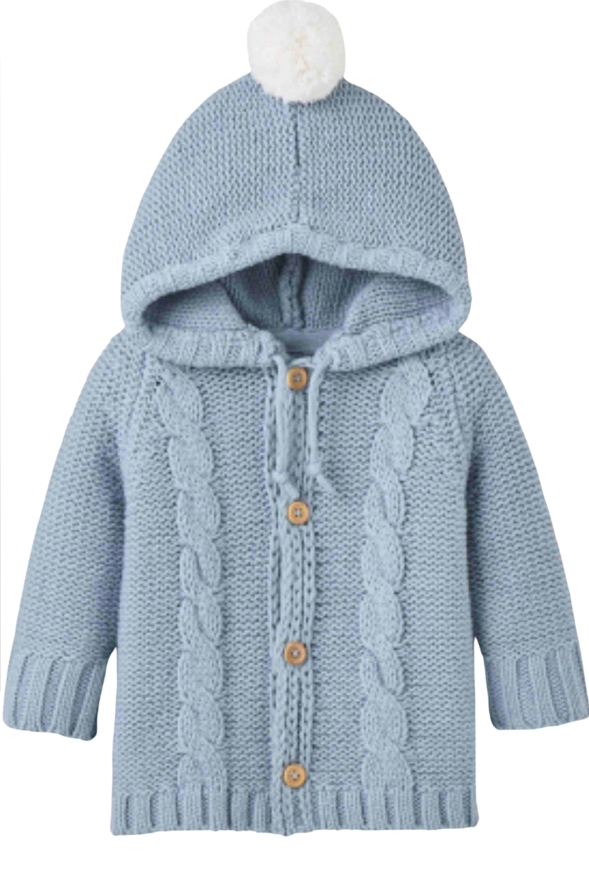 Blue Chunky Hooded Cardigan with Pom by Elegant Baby