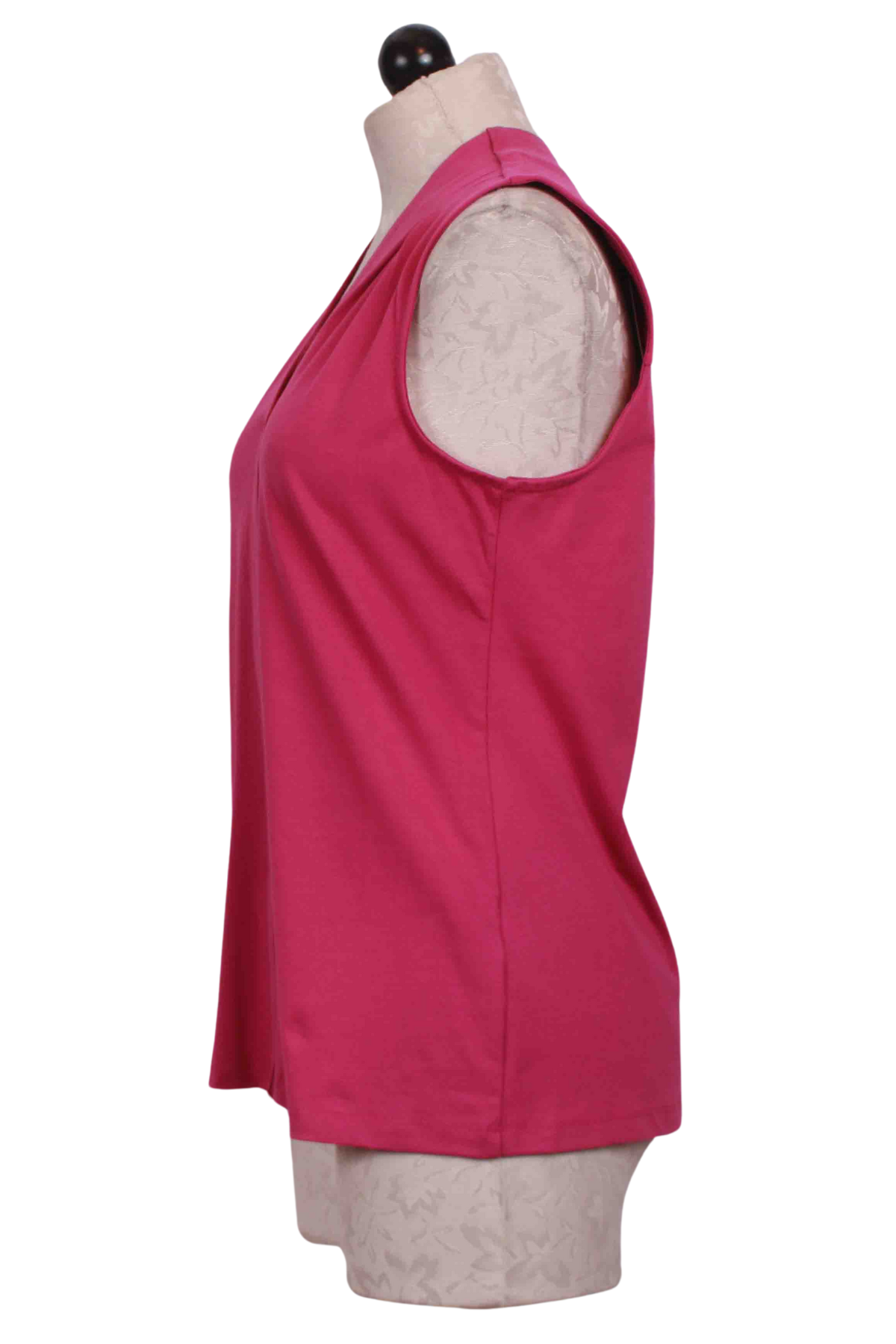 side view of Berry colored Sleeveless V Neck Top by Claire Desjardins