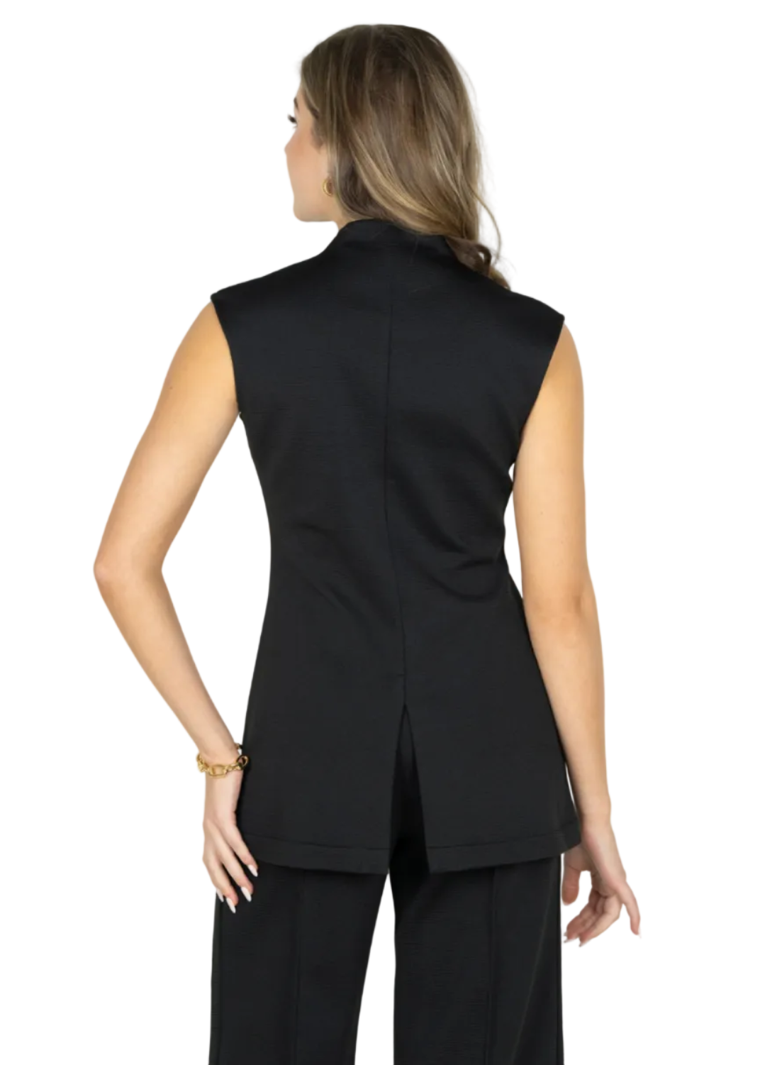 back view of Black Sleeveless Gwen Tunic by Emily McCarthy