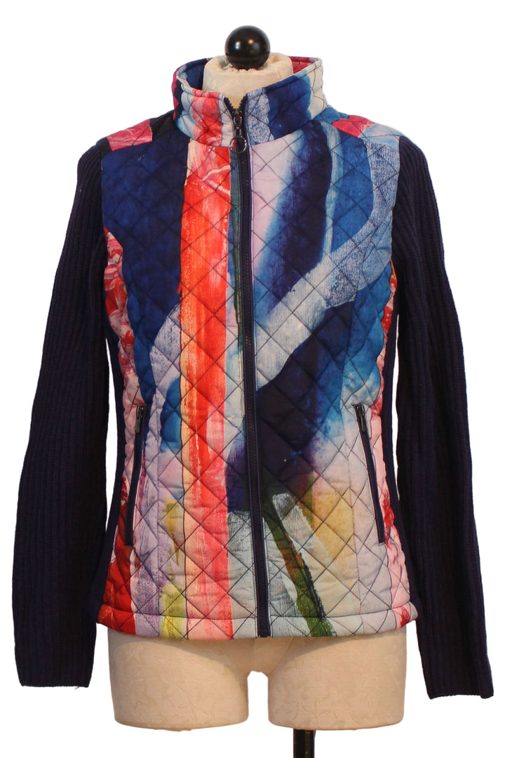 Multicolored "Crossings on Crossings" Contrast Sleeve Quilted Jacket by Claire Desjardin