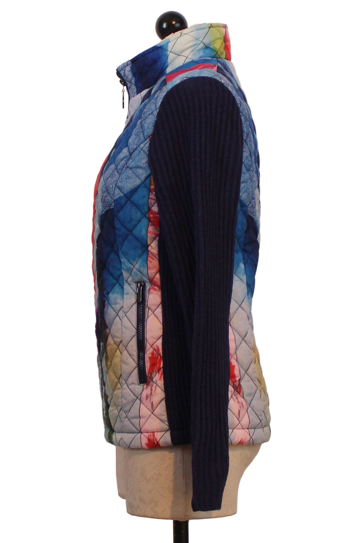 side view of "Crossings on Crossings" Contrast Sleeve Quilted Jacket by Claire Desjardin