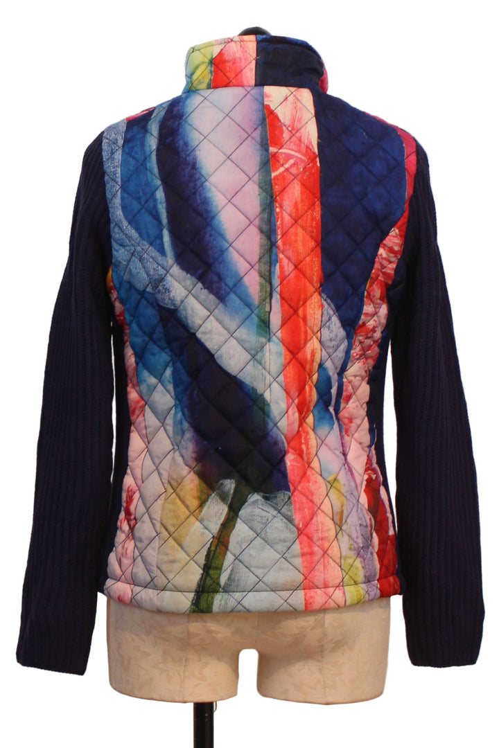 back view of "Crossings on Crossings" Contrast Sleeve Quilted Jacket by Claire Desjardin