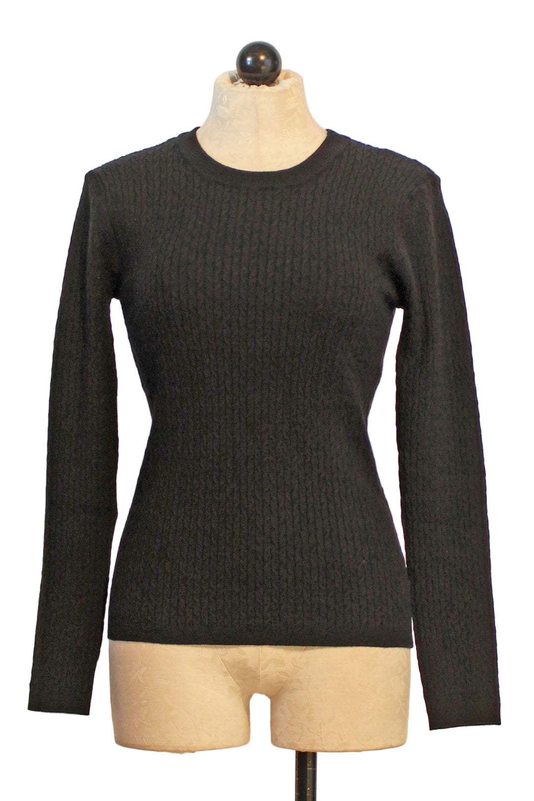 Black Classic Long Sleeve Crewneck Basics Cable Knit Sweater by Claire Desjardins