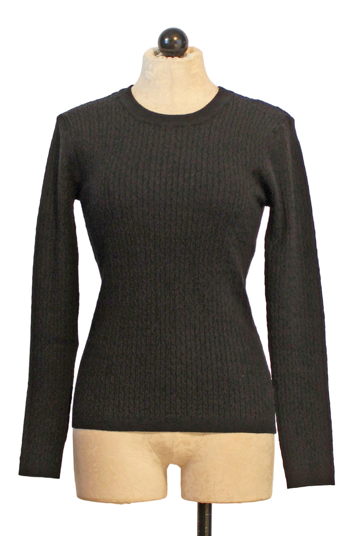 Black Classic Long Sleeve Crewneck Basics Cable Knit Sweater by Claire Desjardins