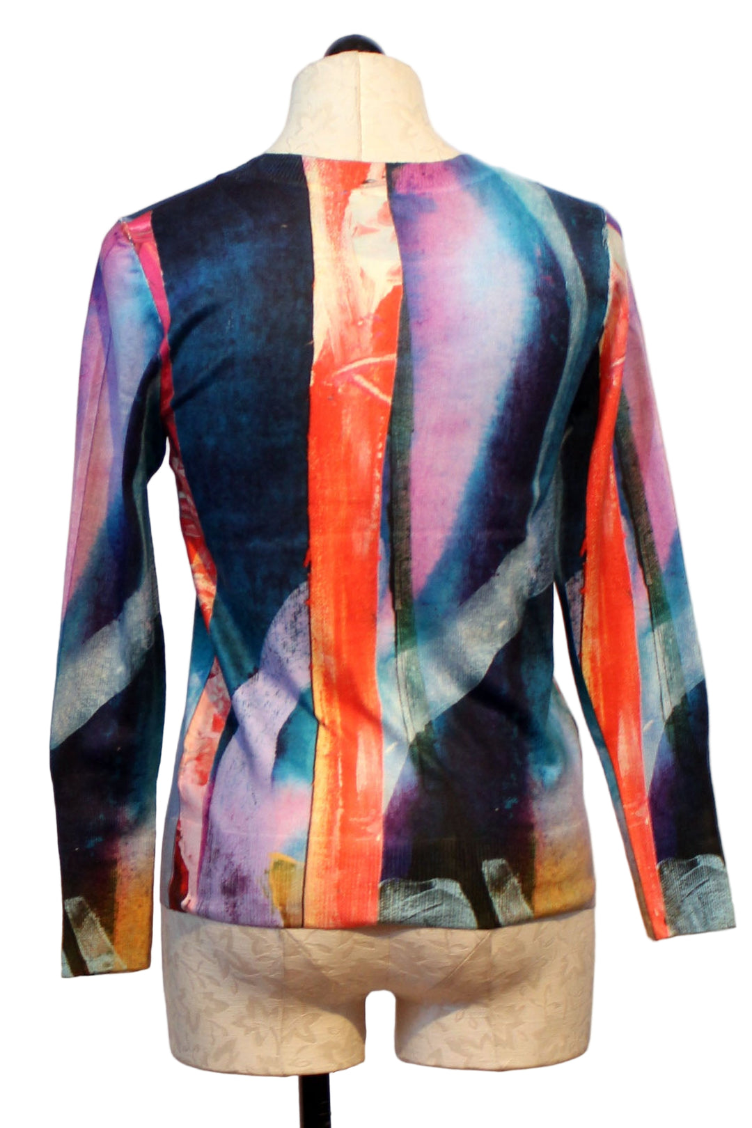 back view of Multicolored Crossings On Crossings Print Crewneck Sweater by Claire Desjardins
