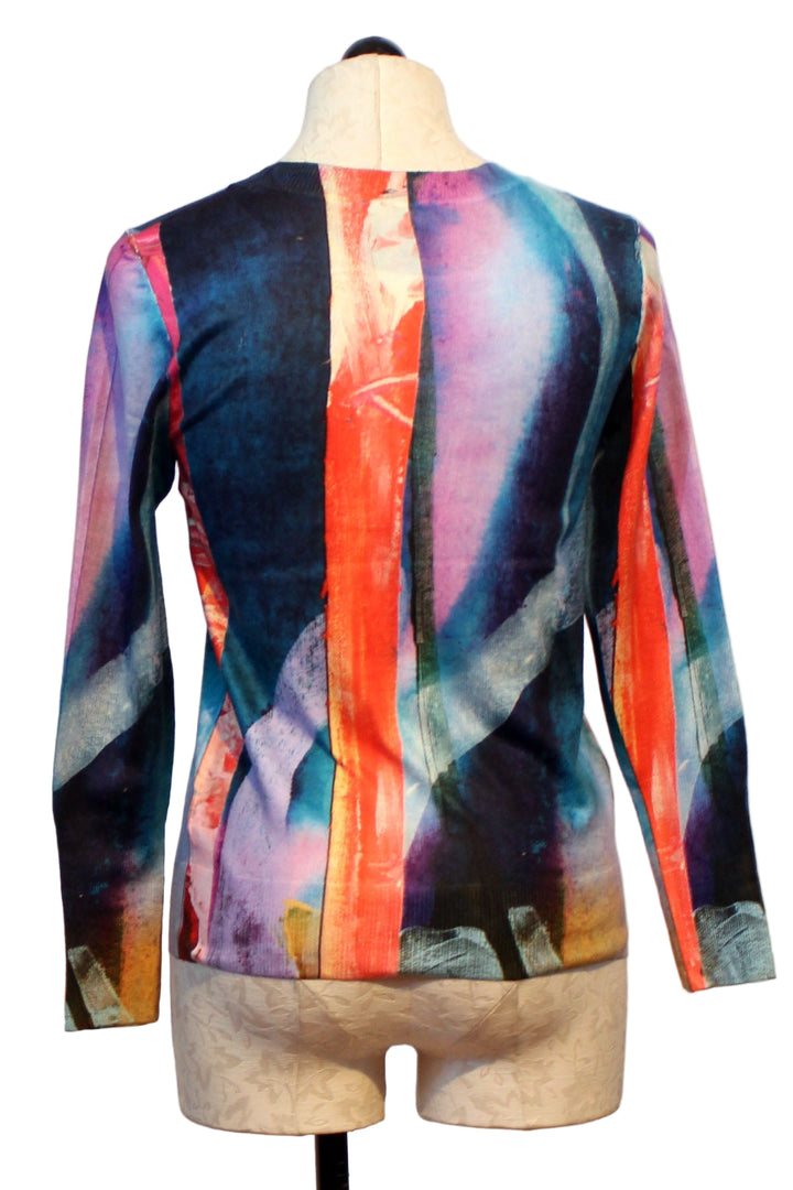 back view of Multicolored Crossings On Crossings Print Crewneck Sweater by Claire Desjardins