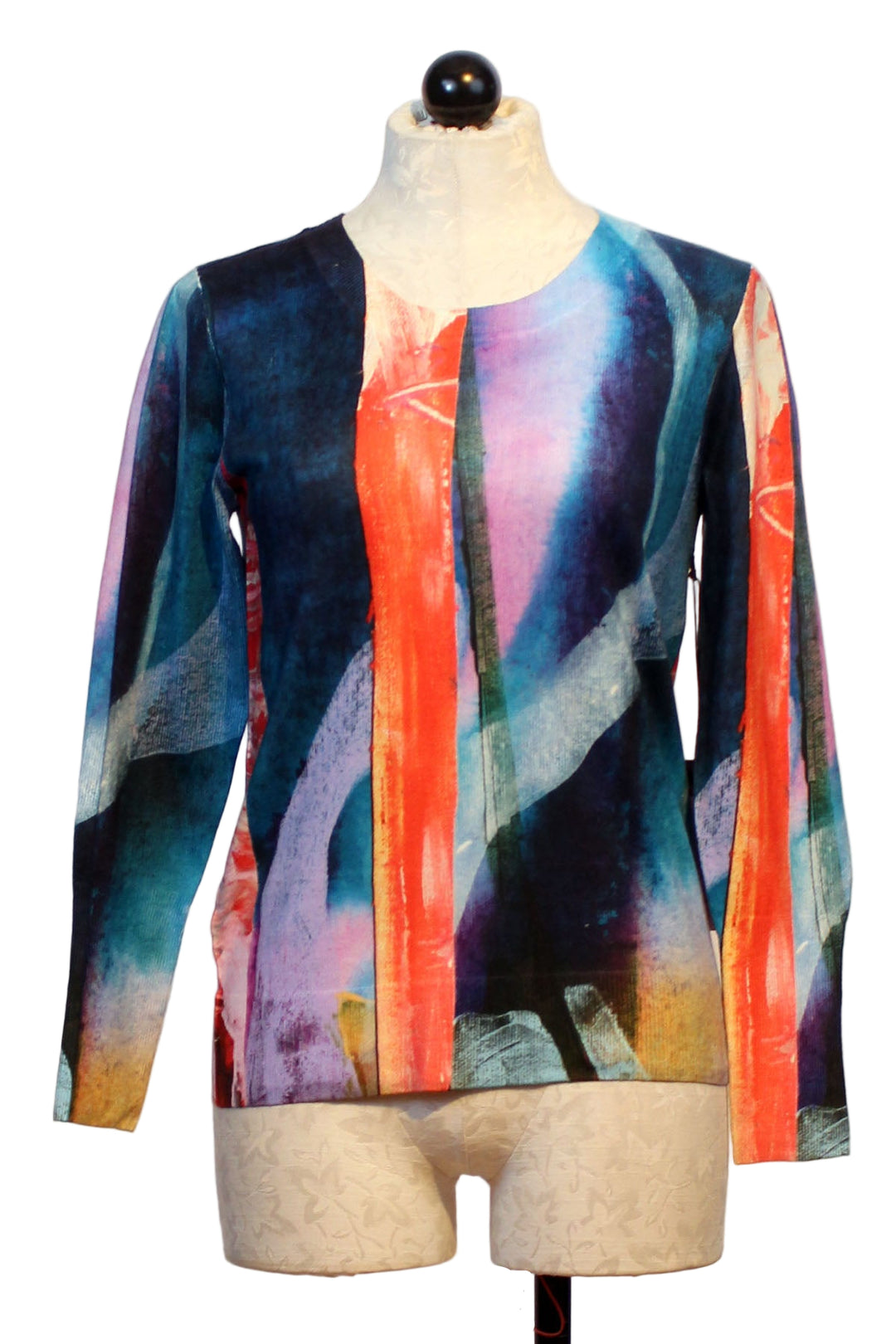 Multicolored Crossings On Crossings Print Crewneck Sweater by Claire Desjardins