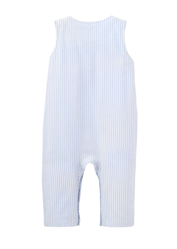 back view of Oxford Stripe Sea Jon Jon Tank Jumpsuit by Elegant Baby