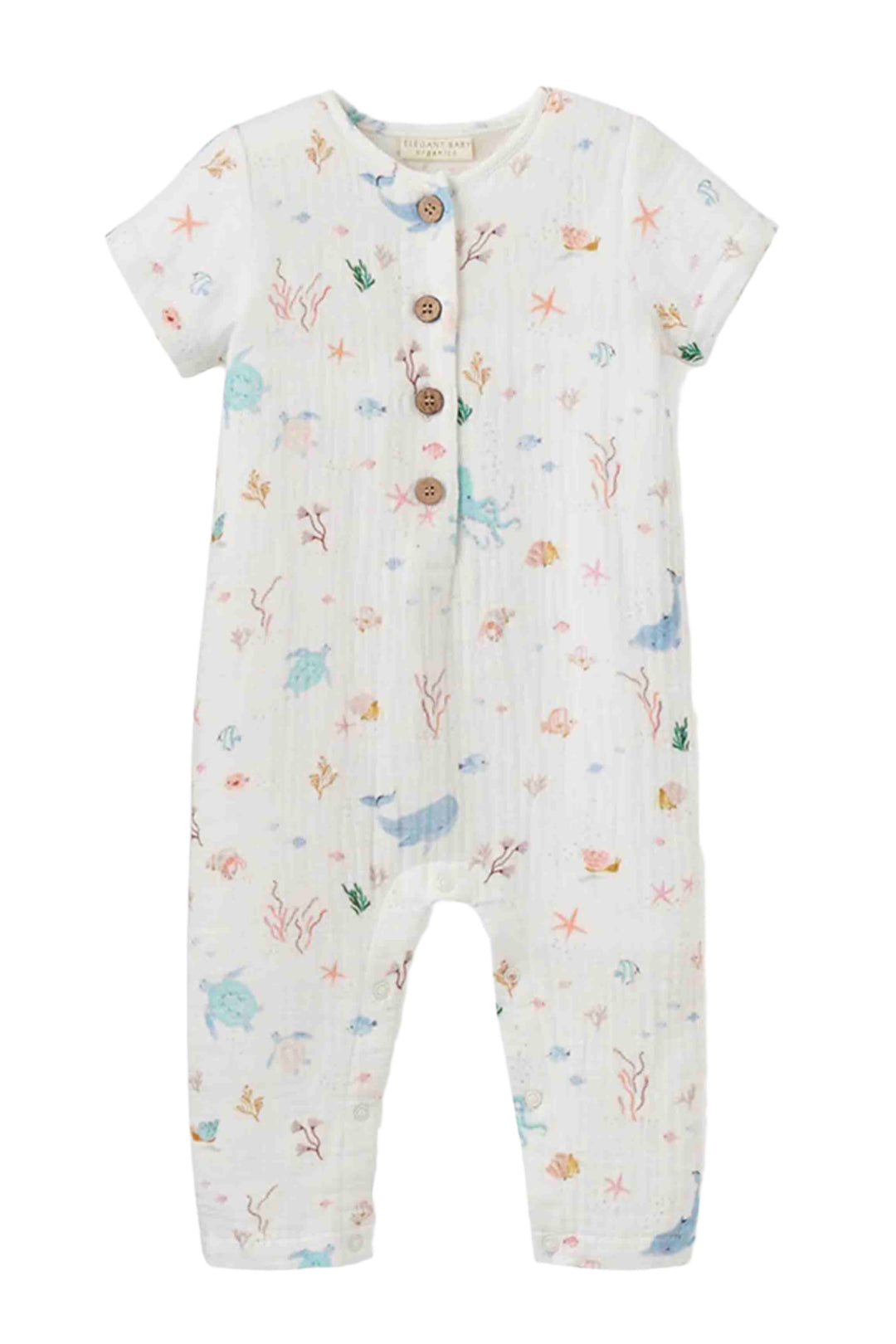 White Ocean Adventure Short Sleeve Muslin Jumpsuit by Elegant Baby