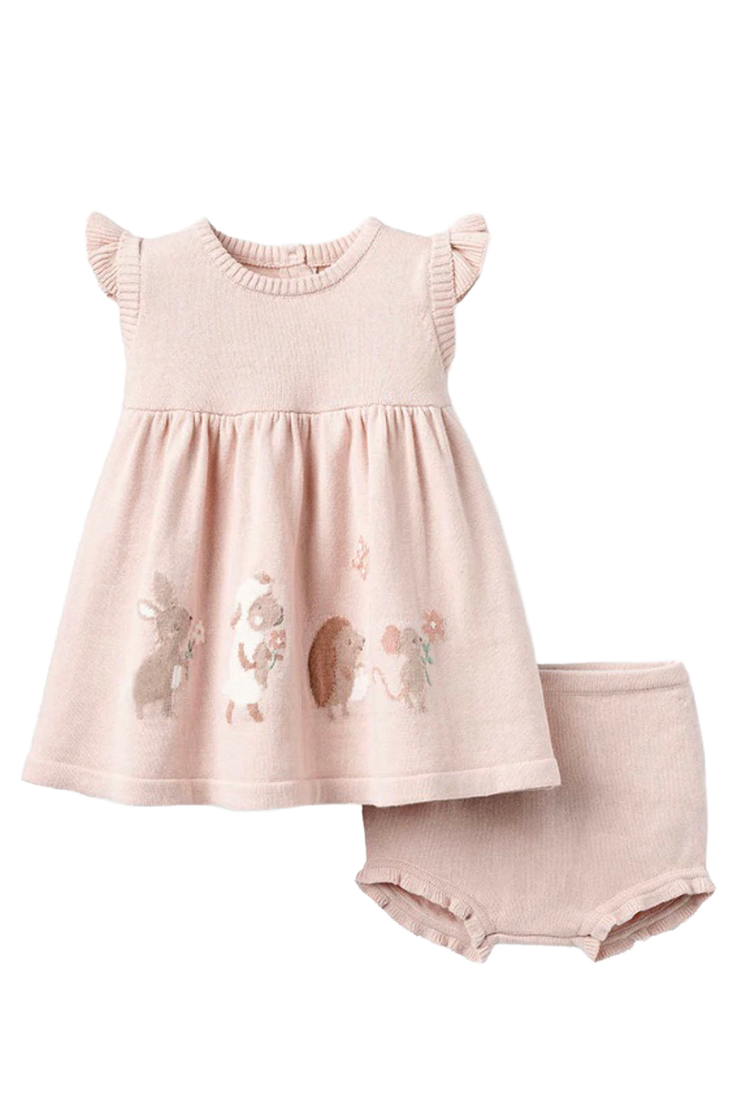 Blush Pink Garden Picnic Bunny Knit Dress by Elegant Baby 