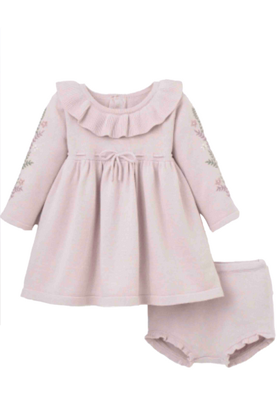 Violet Embroidered Sleeve Knit 2 pc Dress by Elegant Baby