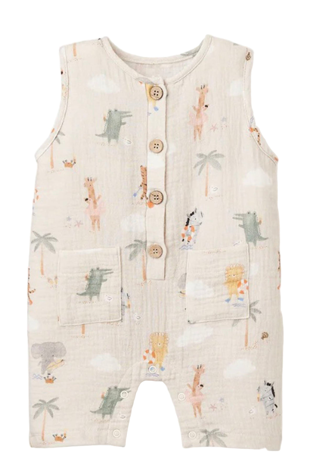 Wheat colored Seaside Safari Sleeveless Shortall by Elegant Baby