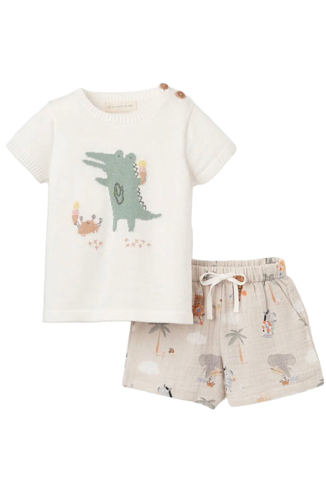 Alligator Knit Top and Organic Muslin Shorts by Elegant Baby