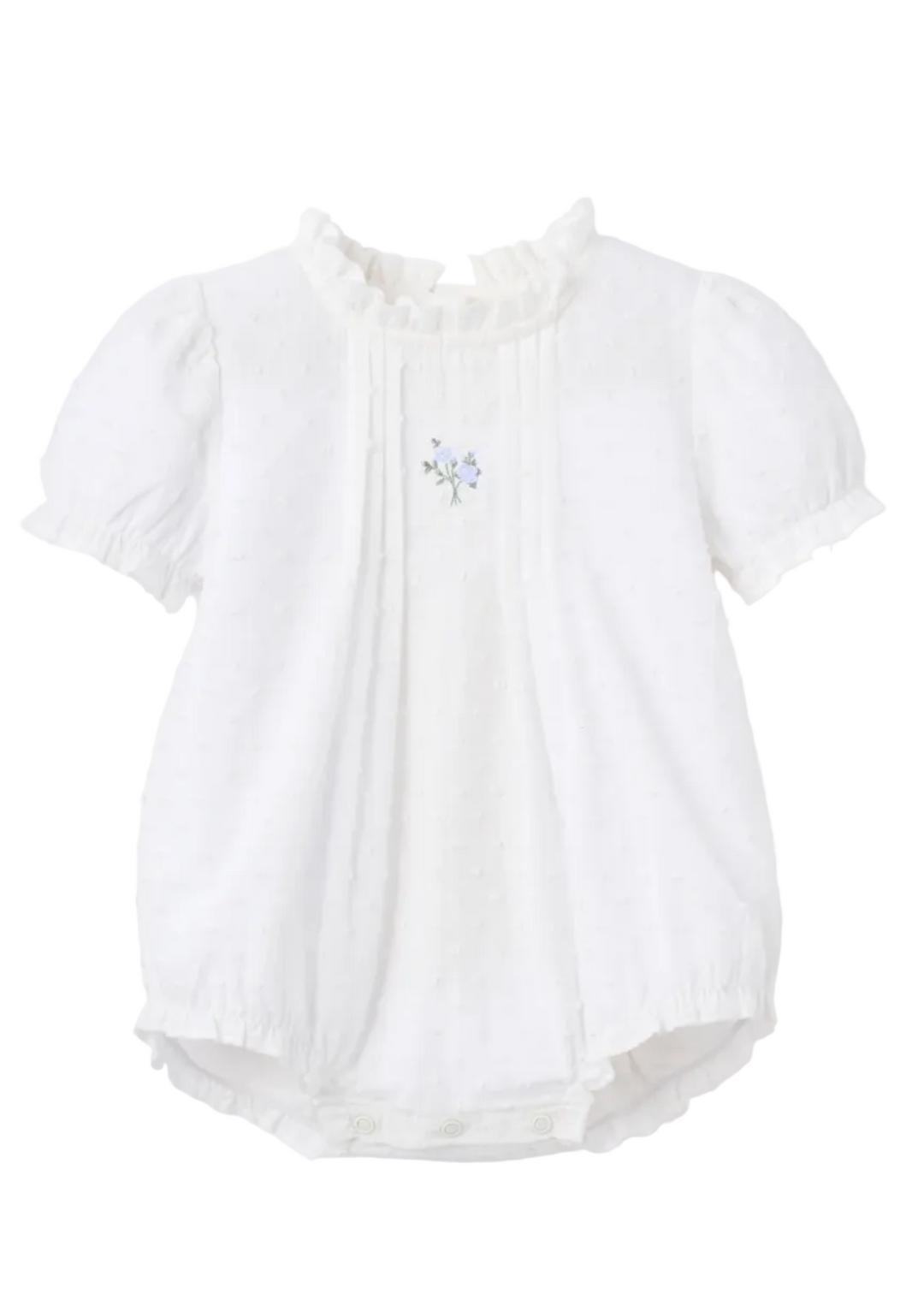 Blue Rose Embroidered Swiss Dot Tucking Bubble by Elegant Baby i