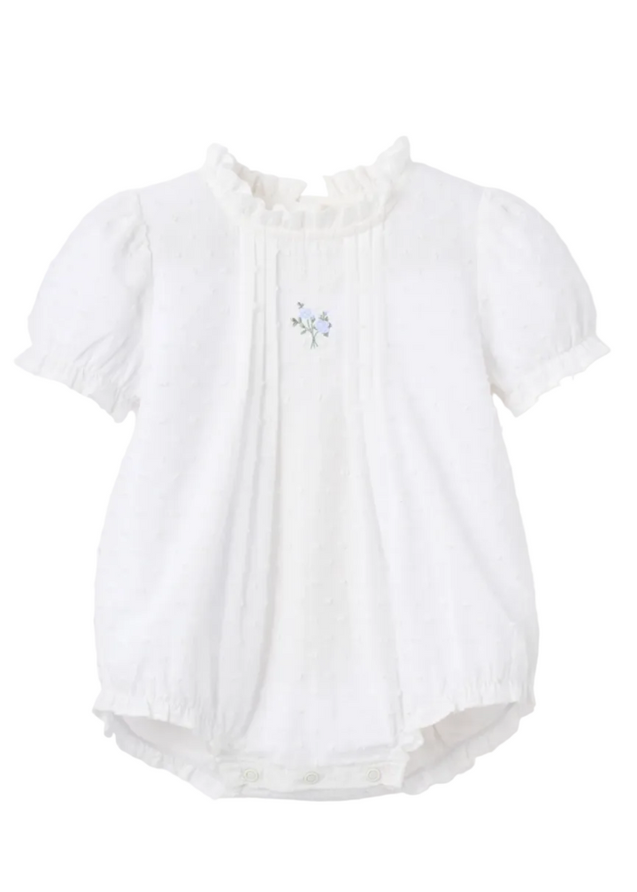 Blue Rose Embroidered Swiss Dot Tucking Bubble by Elegant Baby i