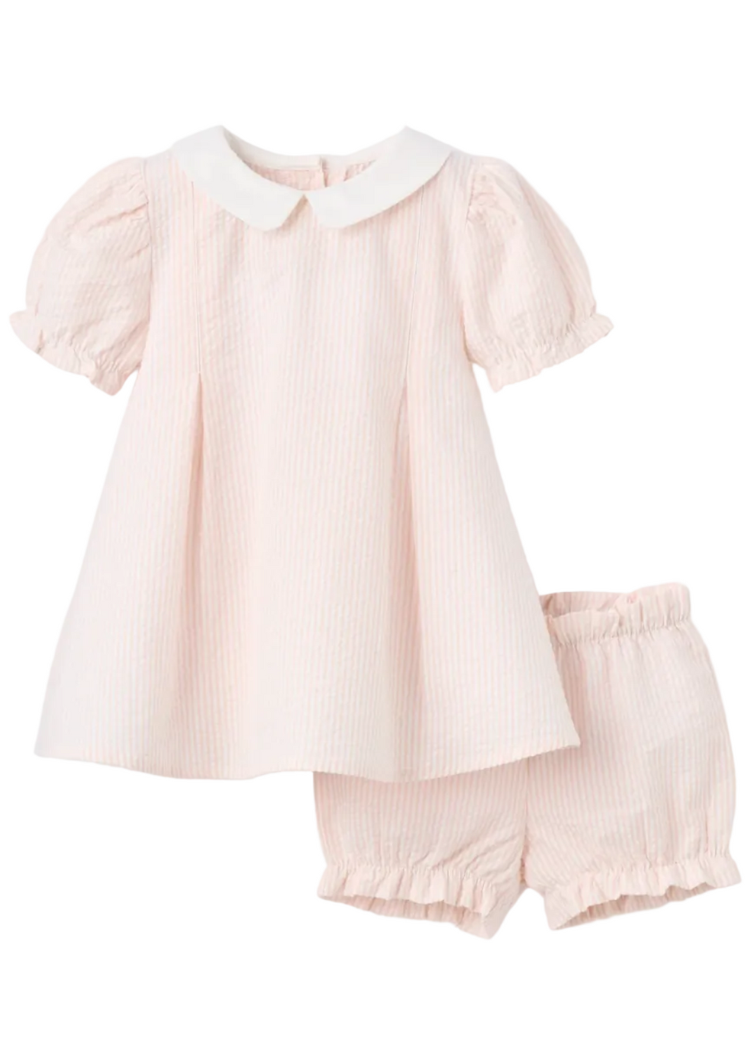 Pink Seersucker Peter Pan Collar Dress by Elegant Baby