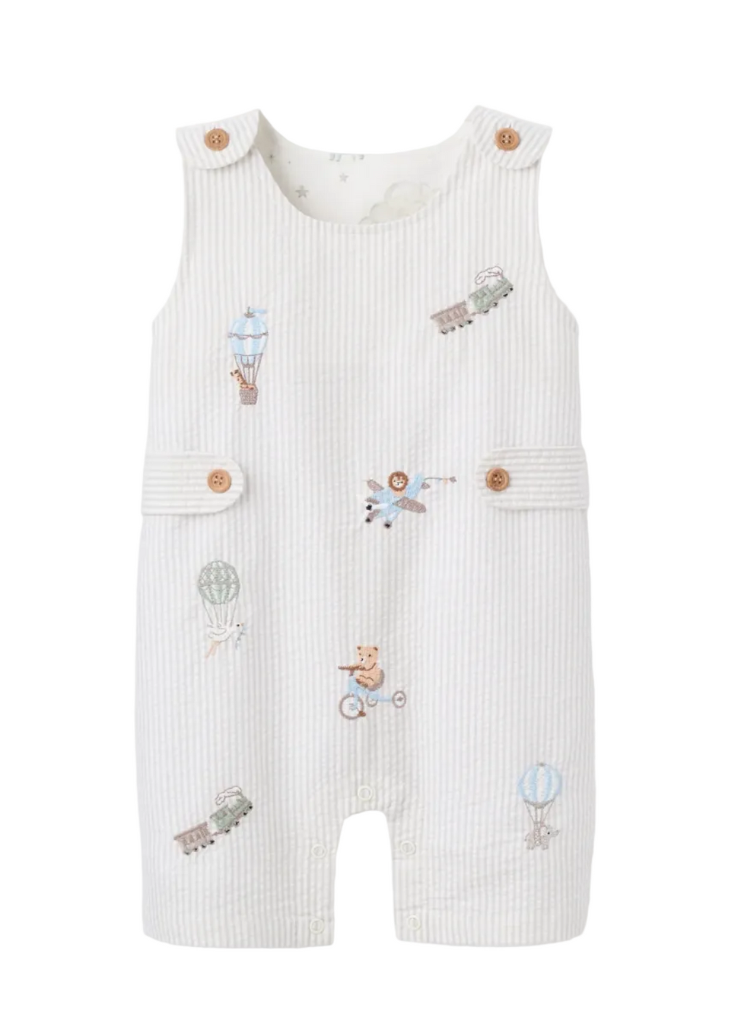 Dreamscape Embroidered Grey Seersucker Jon Jon by Elegant Baby 