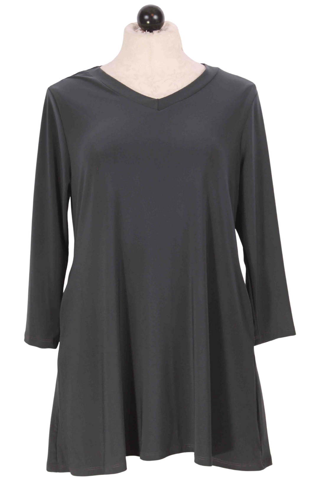 grey Long Sleeve V Neck Tunic by Reina Lee