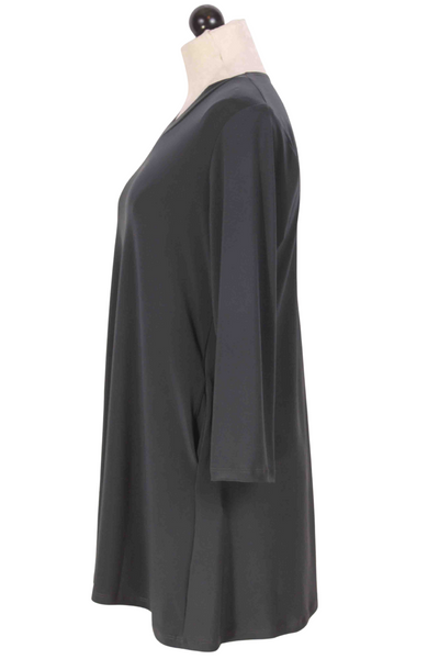 side view of grey Long Sleeve V Neck Tunic by Reina Lee