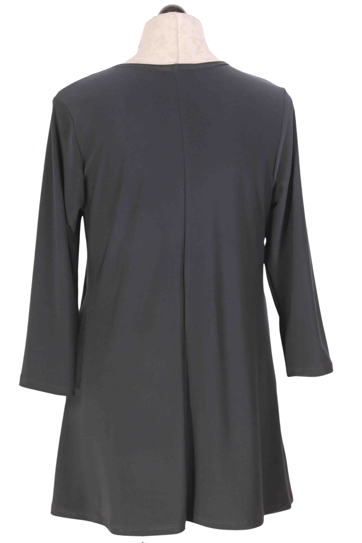 back view of grey Long Sleeve V Neck Tunic by Reina Lee