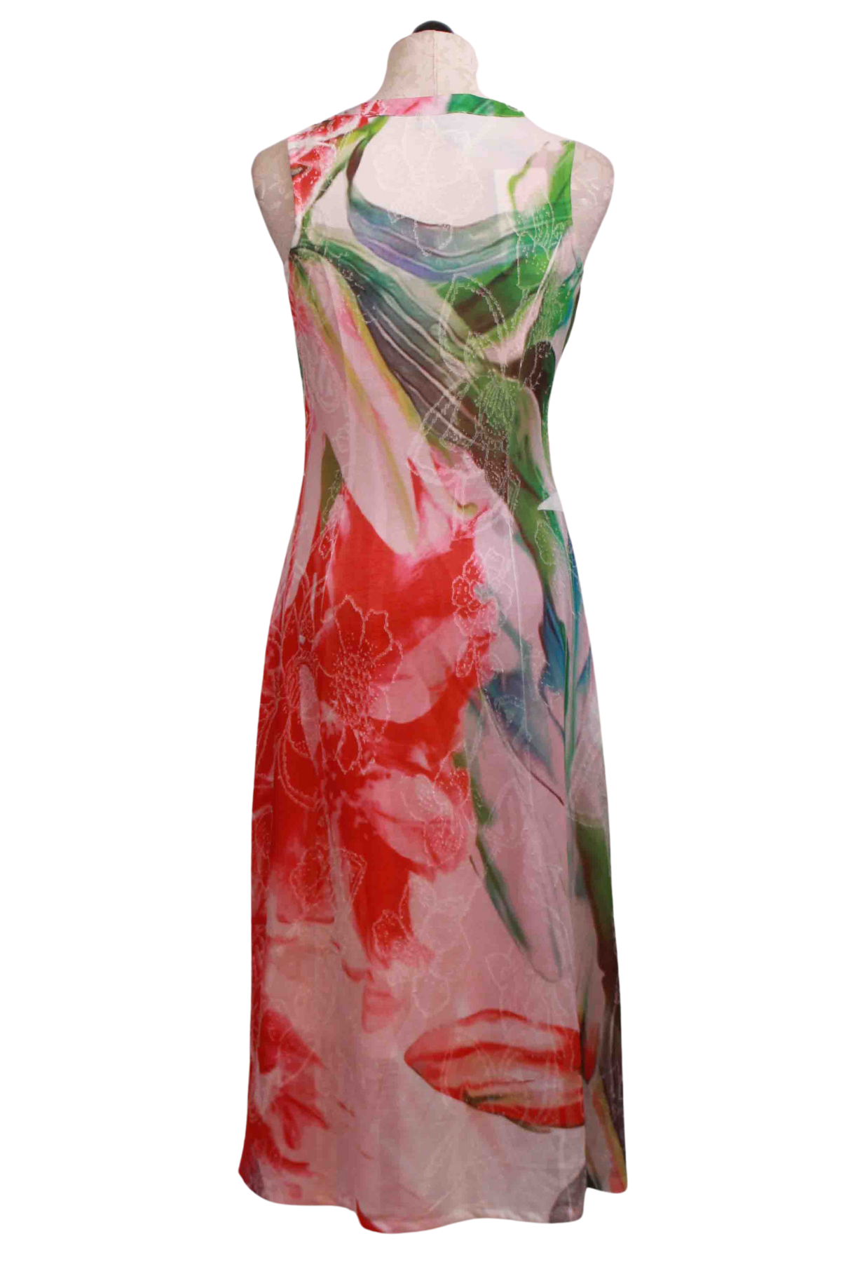 back view of Multicolored Sleeveless Floral Midi Dress by Alison Sheri