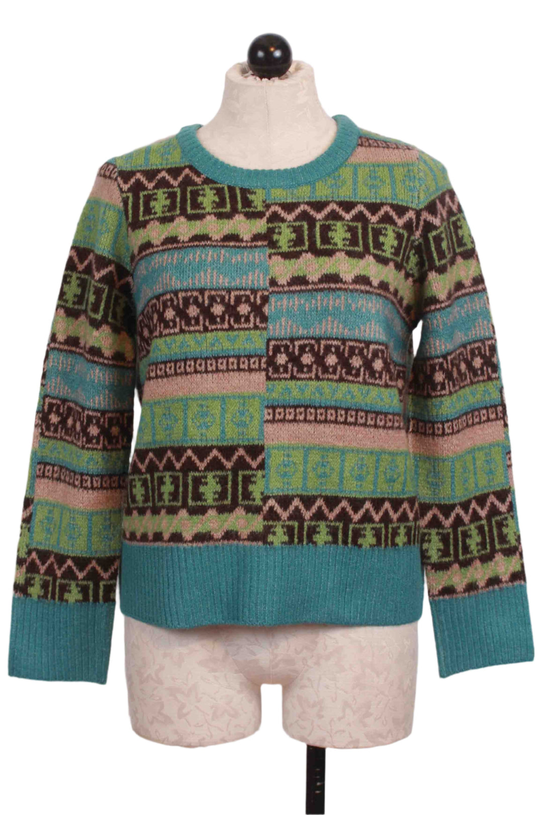 Green Multicolored Geometric Print Pullover Sweater by Alison Sheri