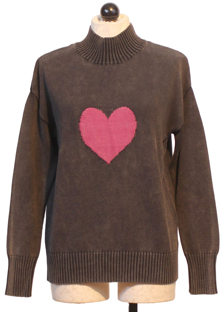Grey Mock Neck Heart Sweater by Alison Sheri