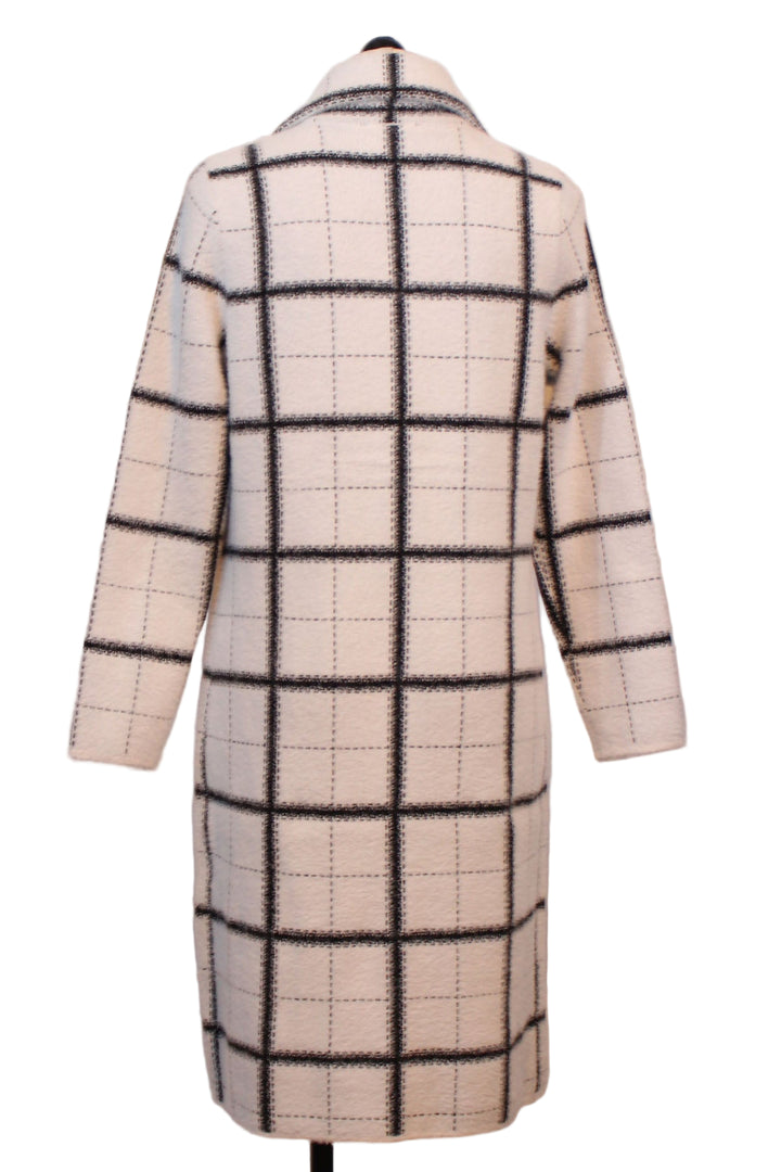 back view of White with Black Plaid Button Front Cardigan Coat by Alison Sheri 