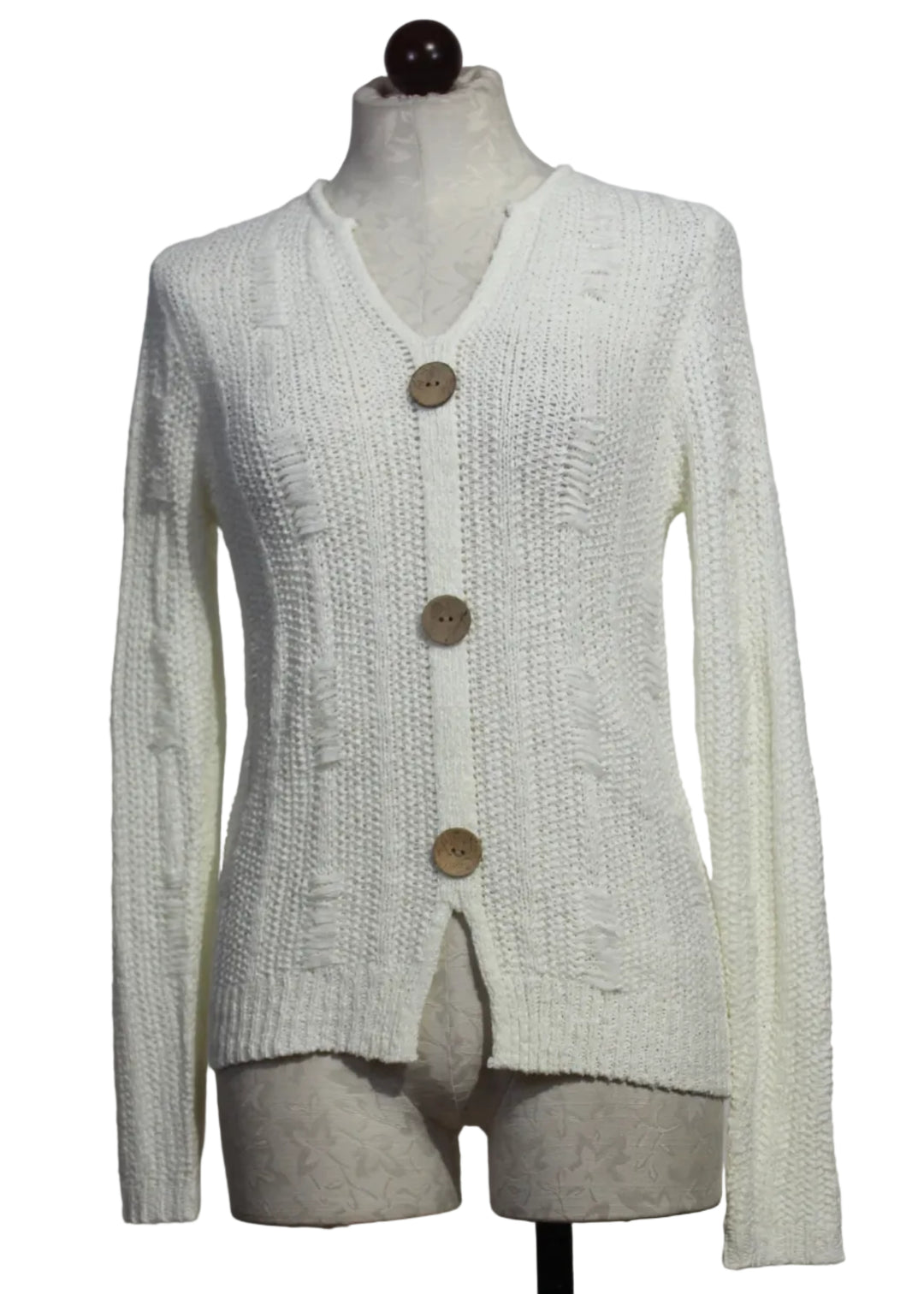 Off-White Three-Button V-Neck Sweater by Alison Sheri 
