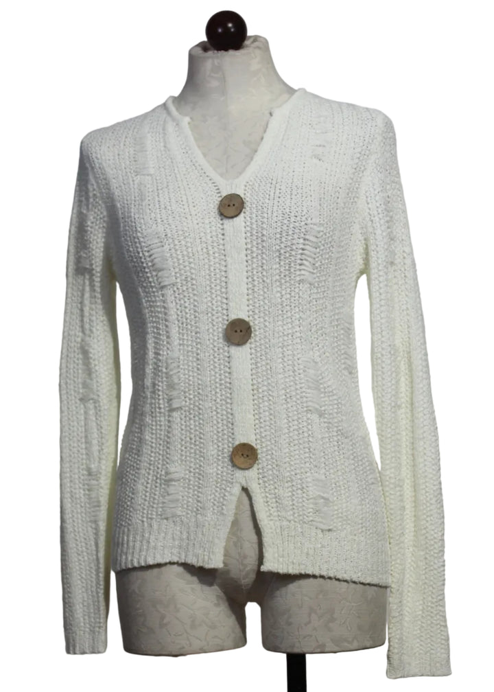 Off-White Three-Button V-Neck Sweater by Alison Sheri 