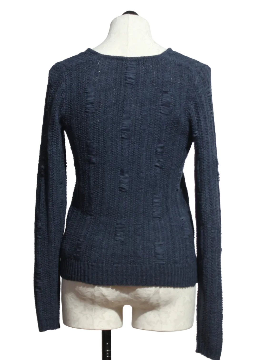back view of Navy Three-Button V-Neck Sweater by Alison Sheri 