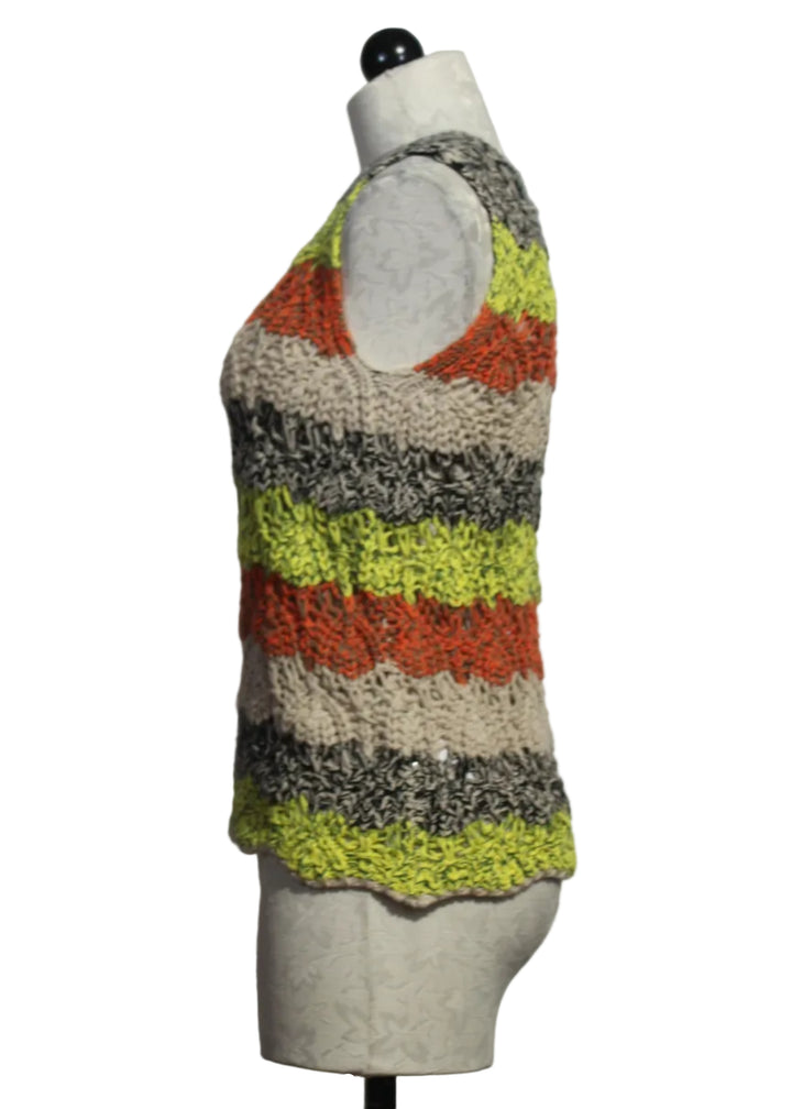 side view of Multicolored Striped Sleeveless Sweater by Alison Sheri