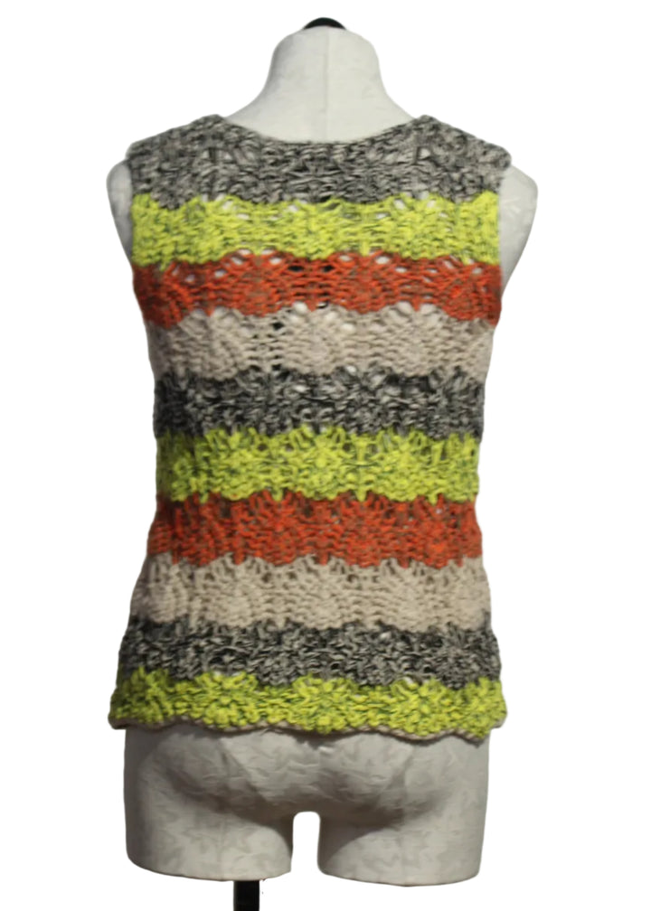 back view of Multicolored Striped Sleeveless Sweater by Alison Sheri
