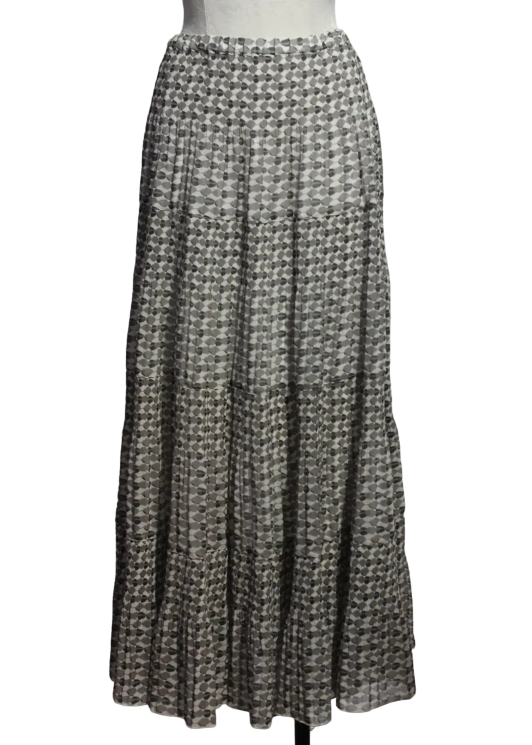 Black and Beige Tiered Maxi Geometric Print Skirt by Alison Sheri