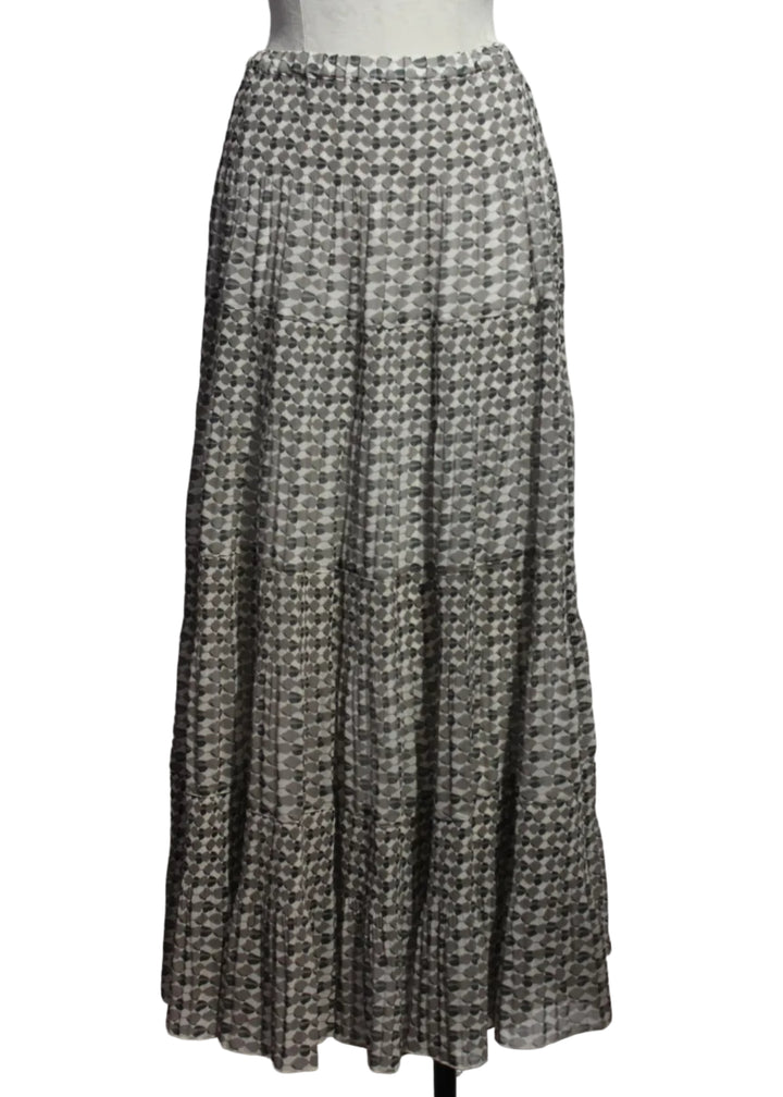 Black and Beige Tiered Maxi Geometric Print Skirt by Alison Sheri
