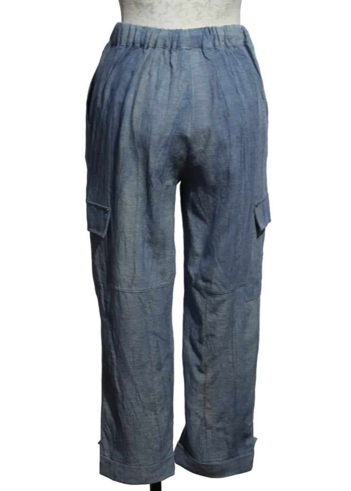 back view of Indigo Ankle Cuff Bottom Denim Wash Pant by Alison Sheri 