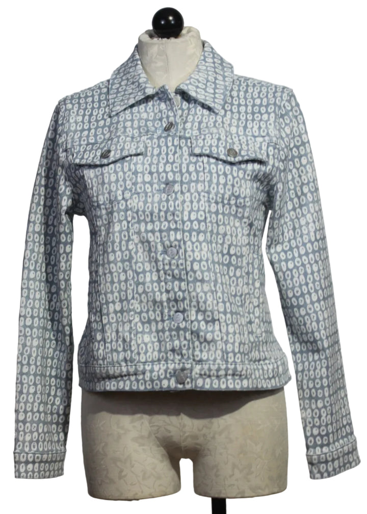 Light Blue with White Circle Print Jean Jacket by Alison Sheri