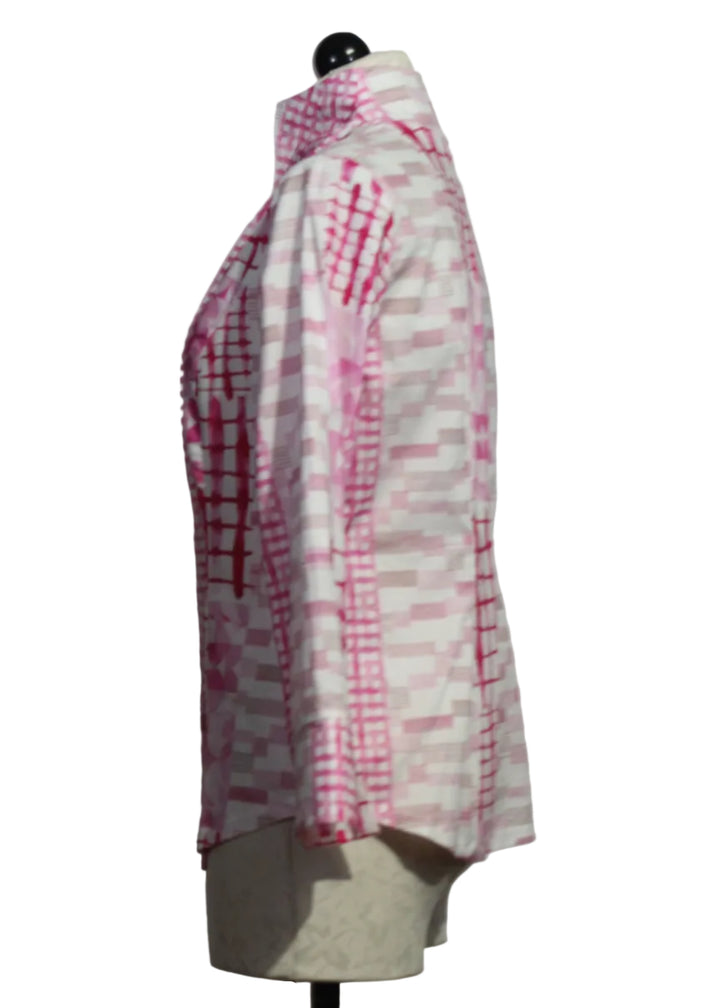 side view of Fuschia Pink and White Cotton Blouse by Alison Sheri 