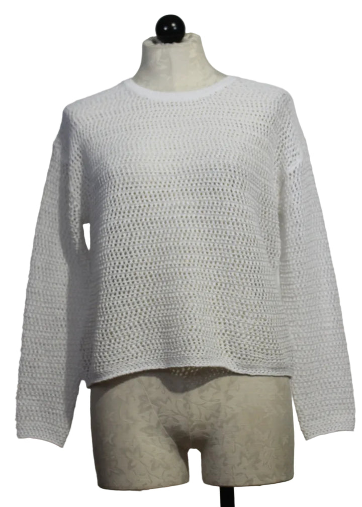 White Long Sleeve Open Weave Sweater by Alison Sheri