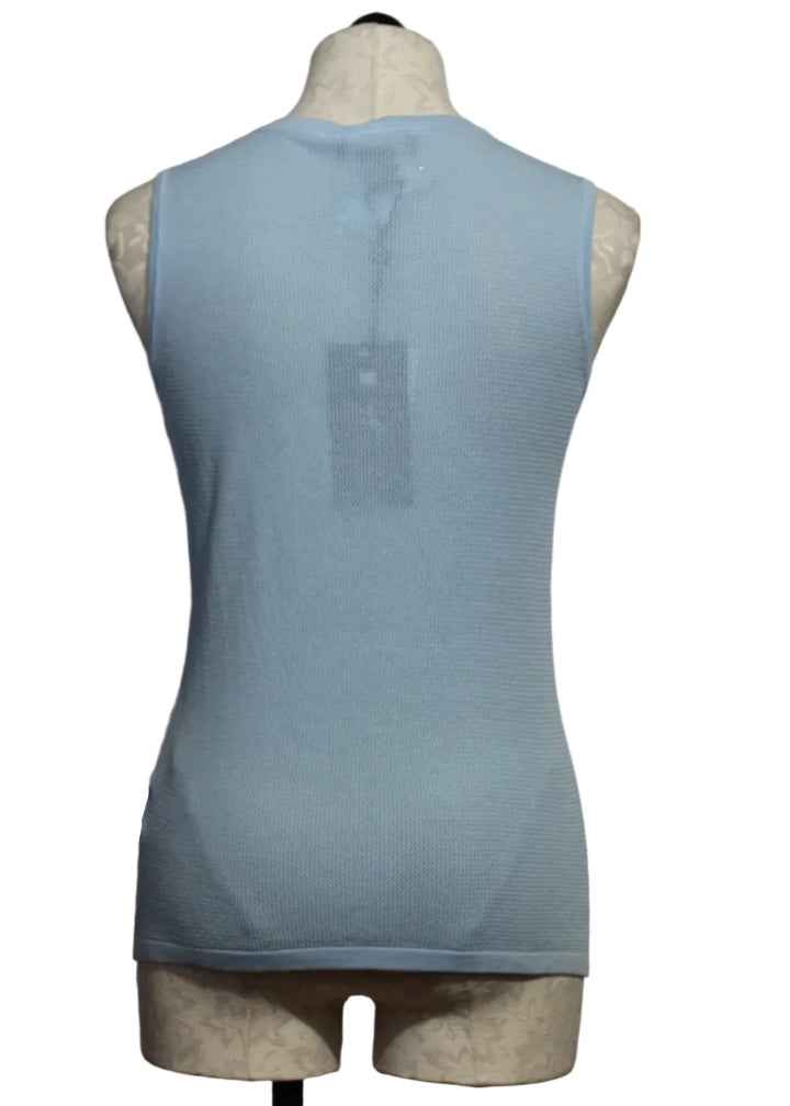 back view of Blue Sleeveless Knit Top by Alison Sheri