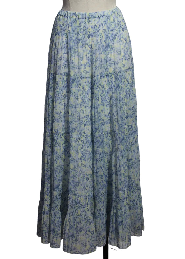 Light Blue Multi Tiered Maxi Pastel Polka Dot Print Skirt by Alison Sheri