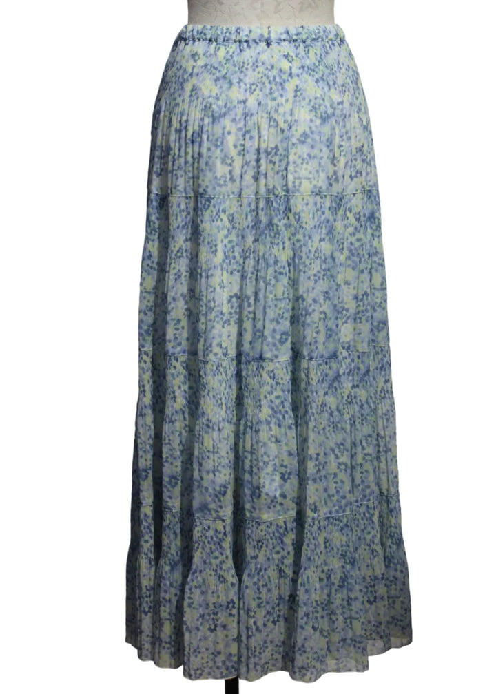 back view of Light Blue Multi Tiered Maxi Pastel Polka Dot Print Skirt by Alison Sheri