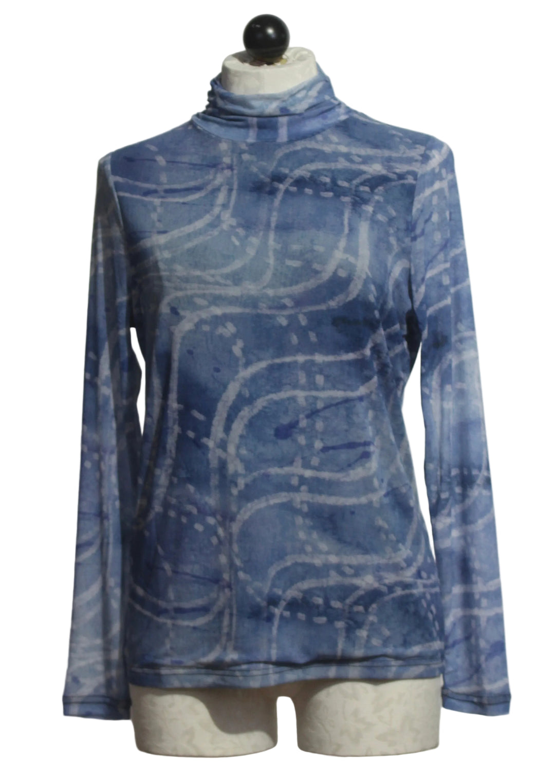 Mesh Blue Swirl Print Turtleneck by Alison Sheri 