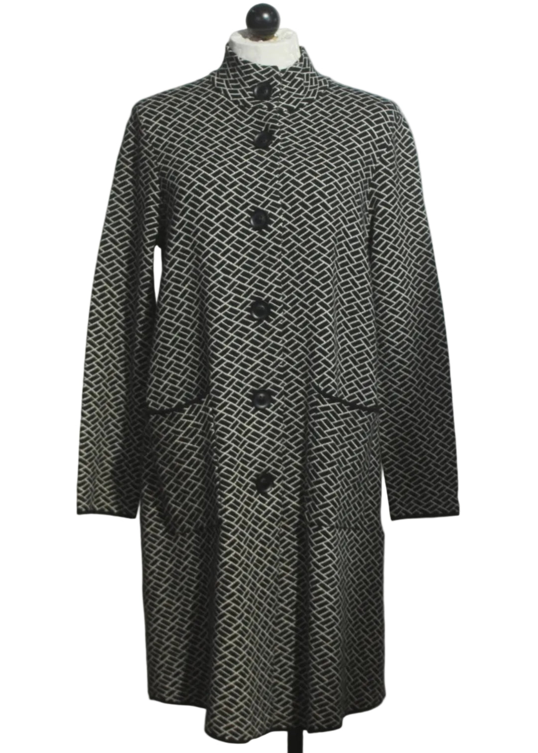 Black and Ivory Chevron Mosaic Print Sweater Coat by Alison Sheri 
