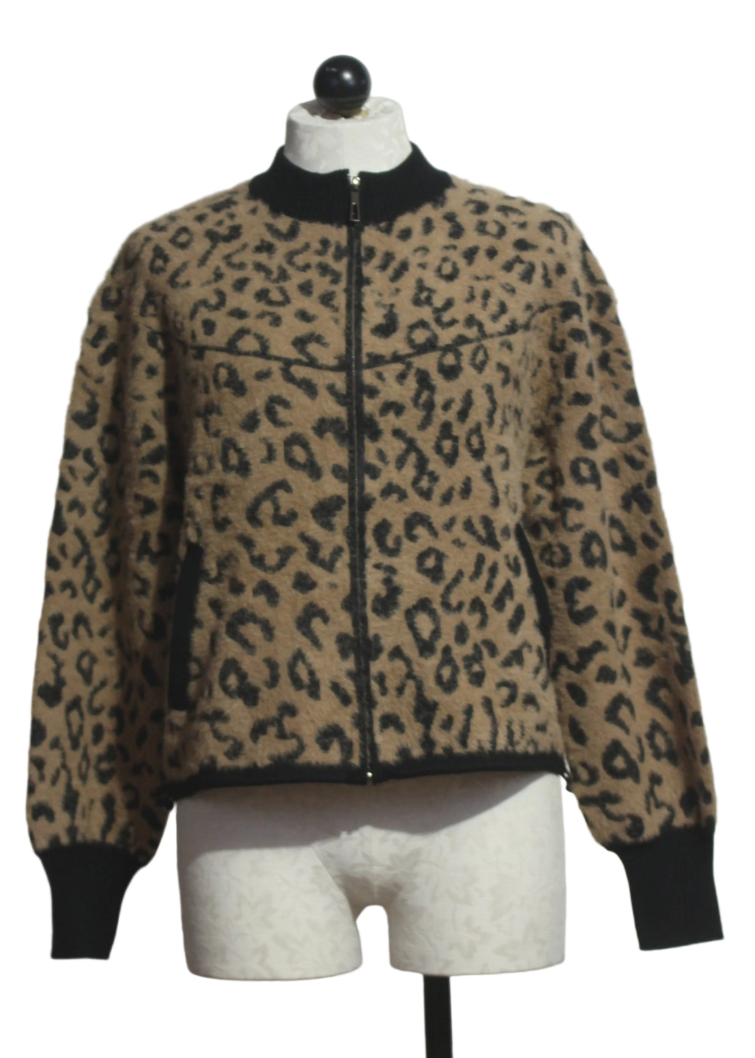 Brown/Black Zip Front Leopard Print Jacket by Alison Sheri 