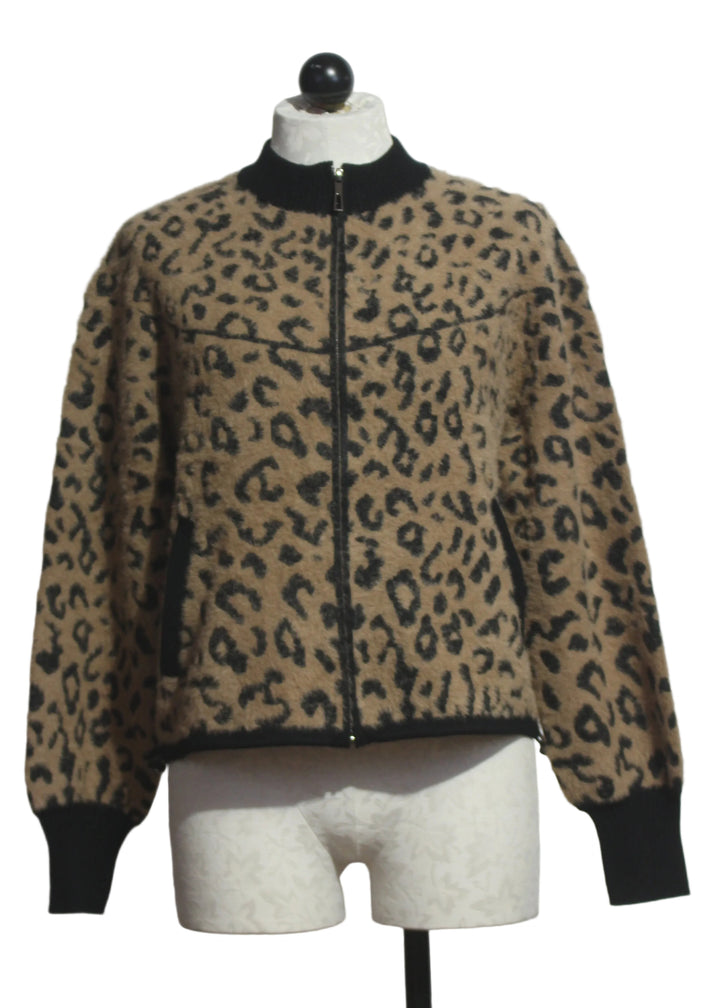 Brown/Black Zip Front Leopard Print Jacket by Alison Sheri 