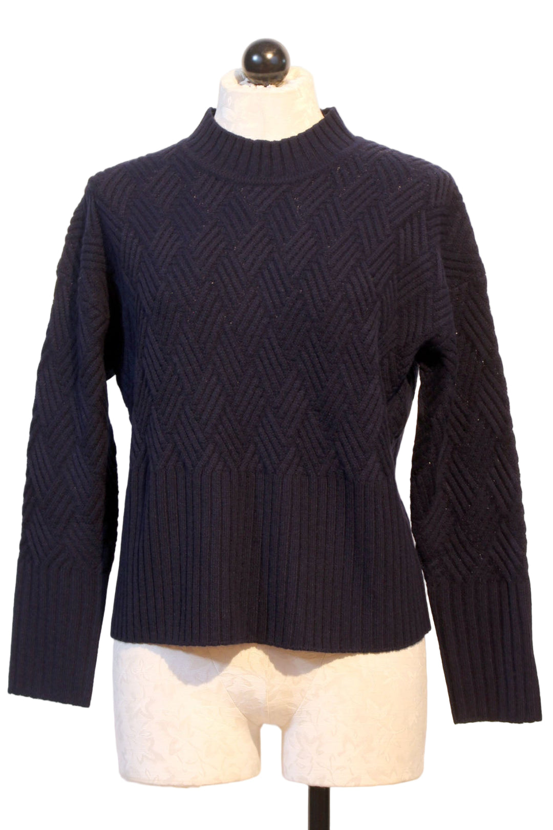 Patriot Blue Arabella Basketweave Stand Neck Sweater by Alashan Cashmere